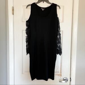 Elena Cold Shoulder Sheer Floral Sleeve Sweater Dress